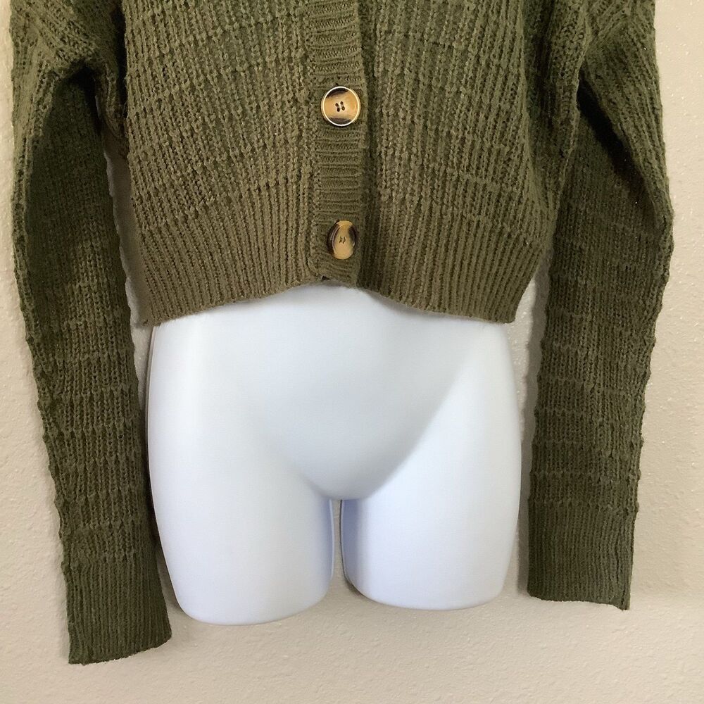 Mossy Green Cottagecore Goblincore Forest‎ Fairy Button Up Knitted Cardigan XS - Picture 3 of 7